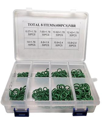 Набор зелёных уплотнительных колец NBR для системы автокондиционера: 400 штук, 8 размеров; фотография №1