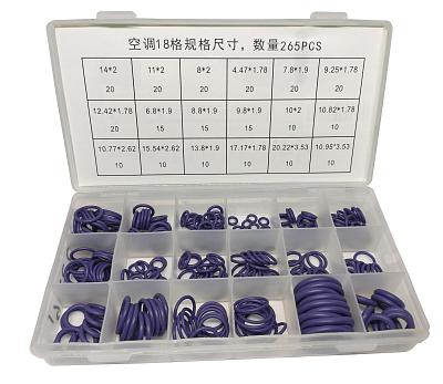 Набор фиолетовых уплотнительных колец NBR для системы автокондиционера: 265 штук, 18 типоразмеров; фотография №1
