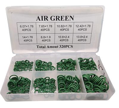 Набор зелёных уплотнительных колец NBR для системы автокондиционера: 320 штук, 8 размеров; фотография №1