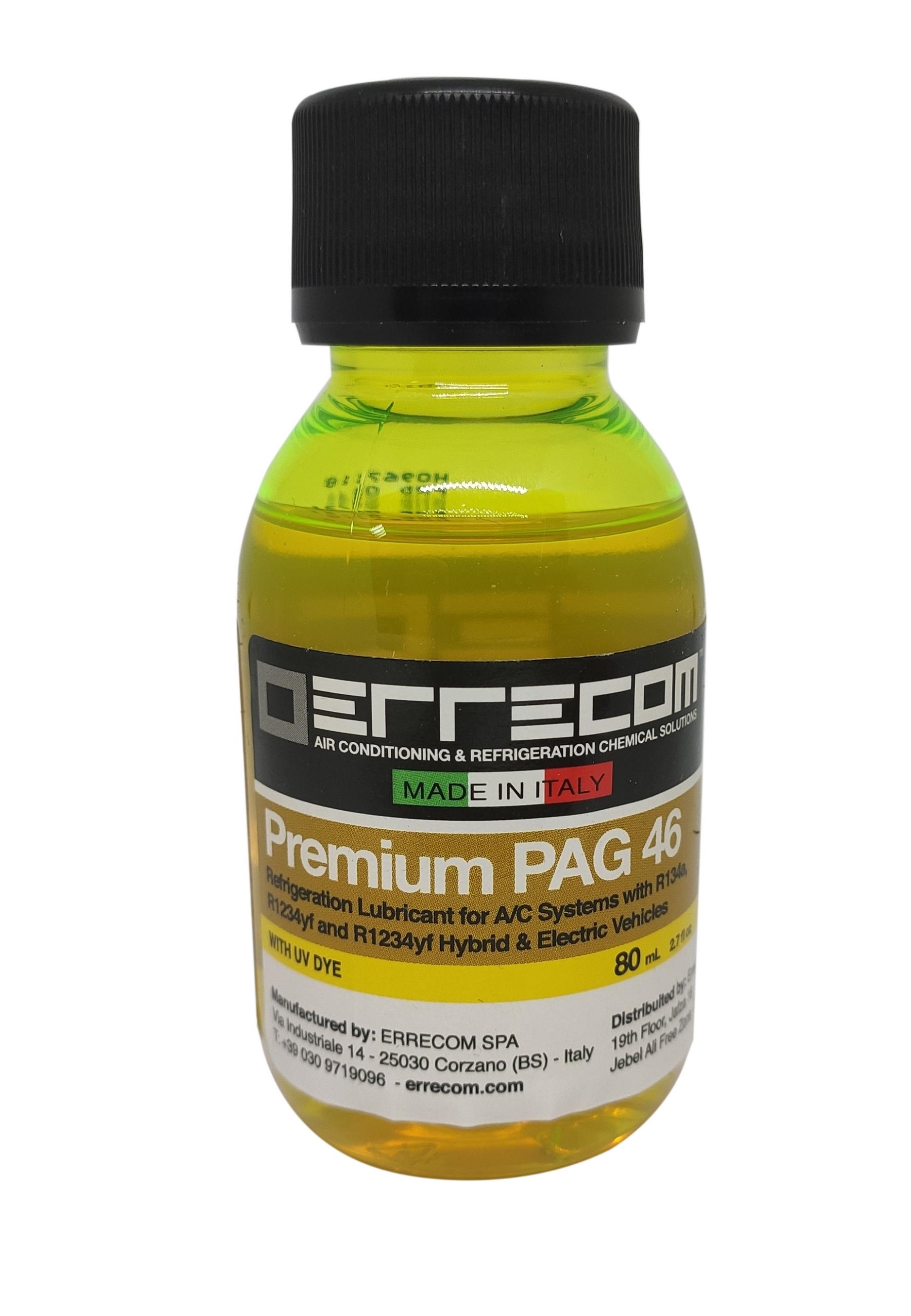 Масло компрессорное Errecom PAG46 для гибридов и электромобилей, с ультрафиолетовой добавкой, 80мл