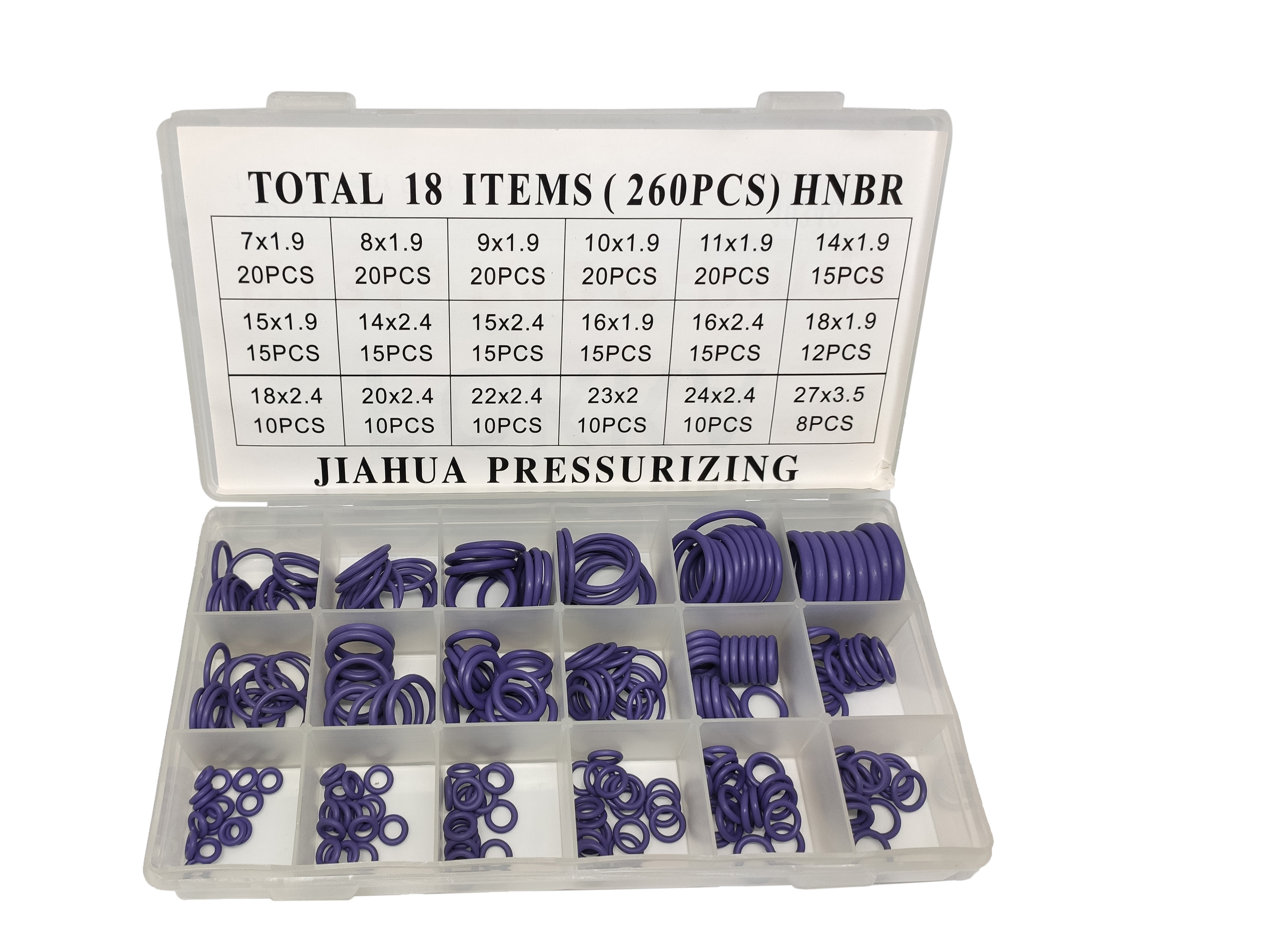 Набор фиолетовых уплотнительных колец NBR для системы автокондиционера: 260 штук, 18 размеров