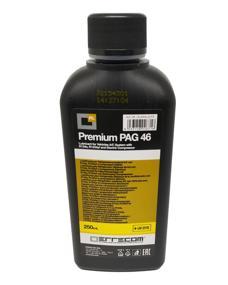 Масло компрессорное Errecom Premium PAG 46 с ультрафиолетовой добавкой, 250мл; аналог ND-Oil 12, SP-A2