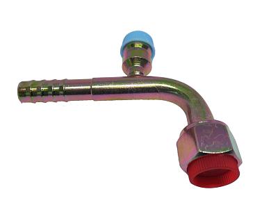 Фитинг стальной 10 мм, G8, 90 градусов, с гайкой и заправочным портом R134A