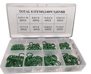 Набор зелёных уплотнительных колец HNBR для системы автокондиционера: 240 штук, 8 размеров
