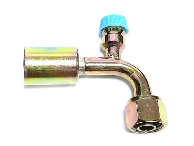 Фитинг стальной 10мм, G8, 90 градусов, с гильзой, с заправочным портом R134A