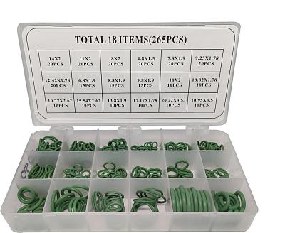 Набор зелёных уплотнительных колец HNBR для системы автокондиционера: 265 штук, 18 размеров