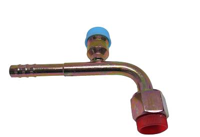 Фитинг стальной 8мм, G6, 90 градусов, с гайкой и заправочным портом R134A