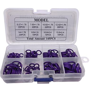 Набор фиолетовых уплотнительных колец NBR для системы автокондиционера: 145 штук, 8 размеров; фотография №1