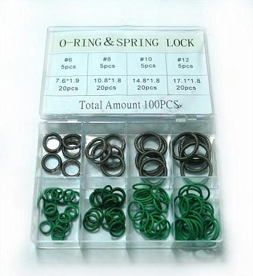 Набор зеленых уплотнительных колец NBR и пружинок, для системы автокондиционера: 100 штук, 8 типоразмеров